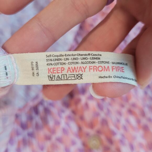 Intimately Free People Oversized Buttondown Blouse Pink Geo Print Linen Blend S - Picture 9 of 12